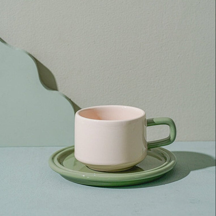 Gohobi Cup and Saucer Set - Green/Beige