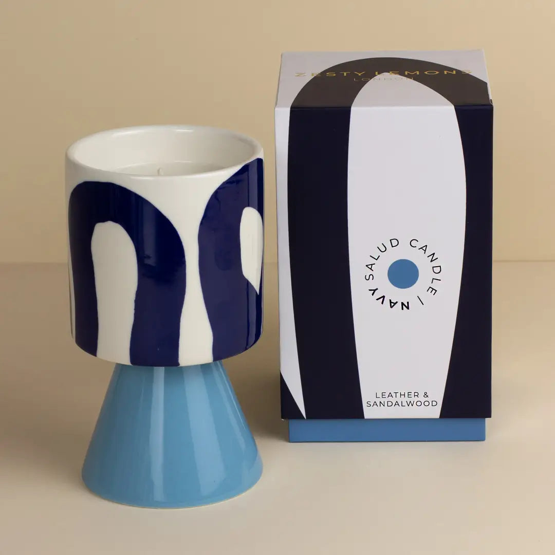 Kiln: Drip Glaze Candle Navy - Leather & Sandalwood